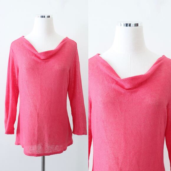 Habitat Size S 100% Linen Draped Neck Knit Blouse 3/4 Sleeve Pink - Picture 1 of 10